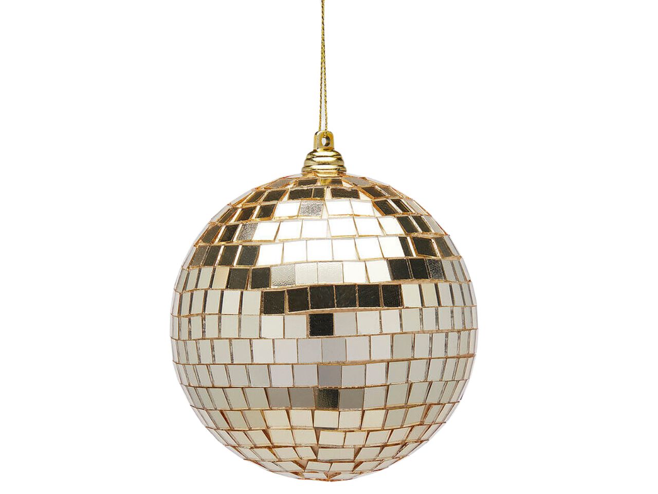Palla di natale a specchio oro chiaro in plastica con gancio in ferro 10 cm - EDG
