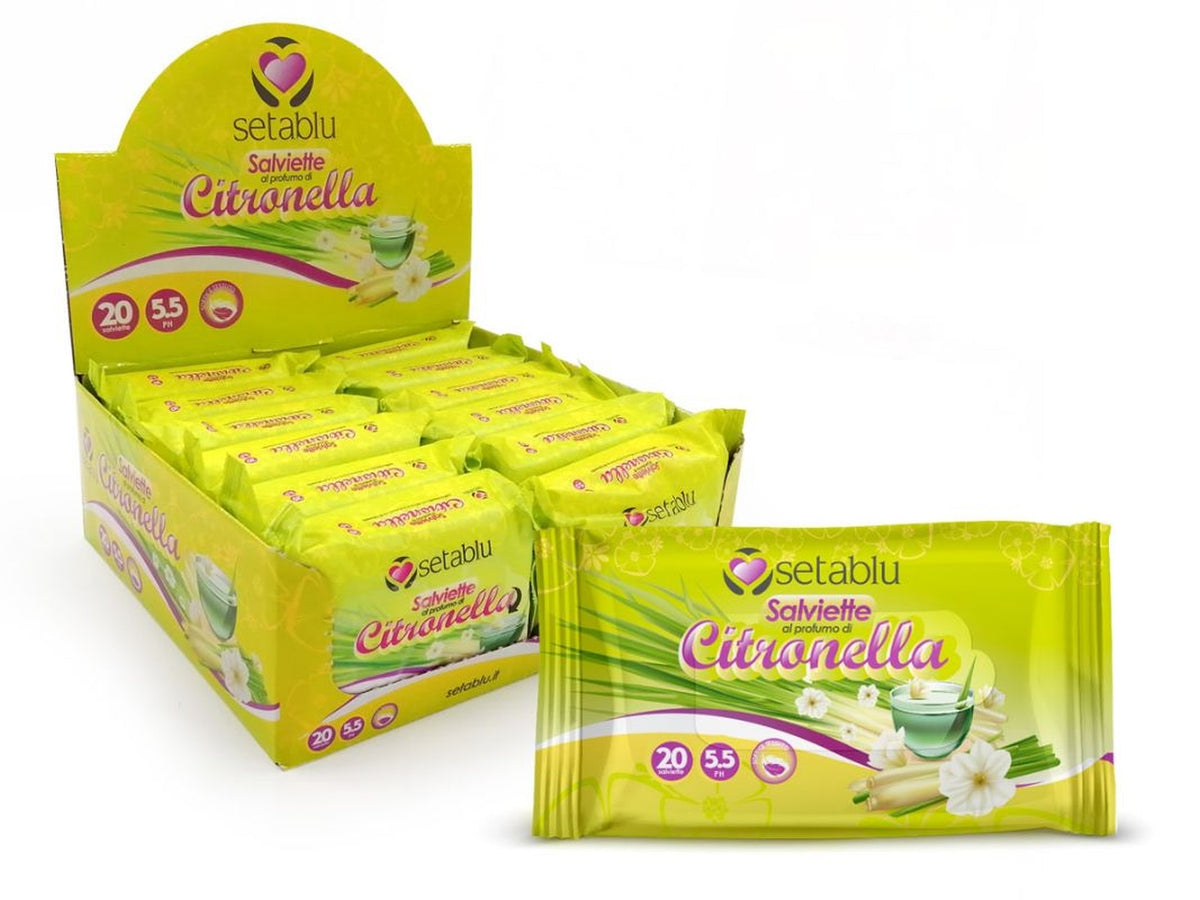 Salviettina alla citronella - la confezione contiene 20 salviettine