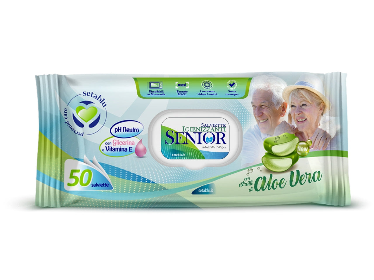 Salviette senior con aloe vera contiene 50 salviette