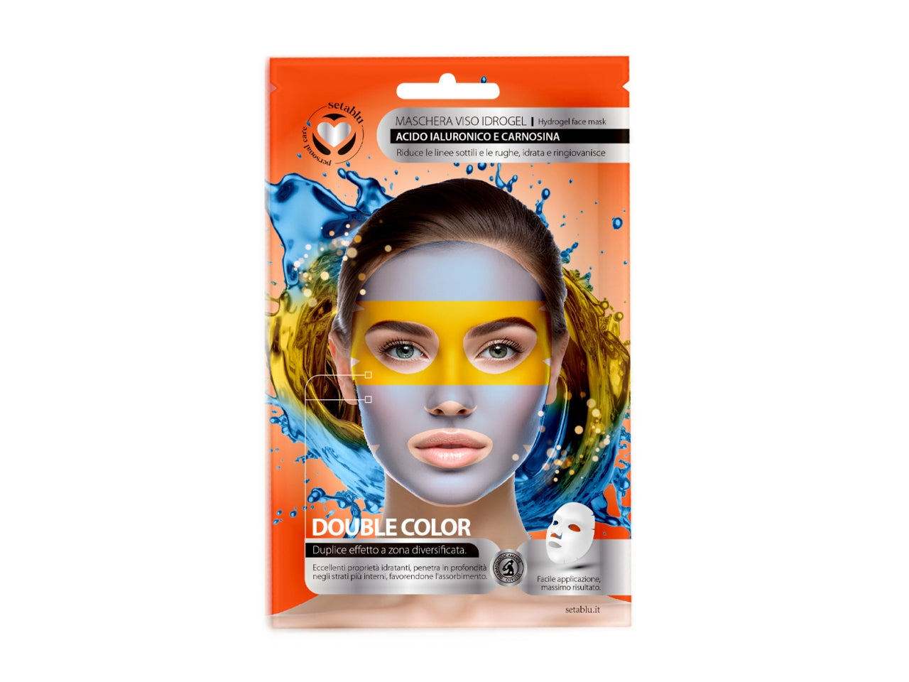 Maschera viso bicolor acido ialuronico e carnosina