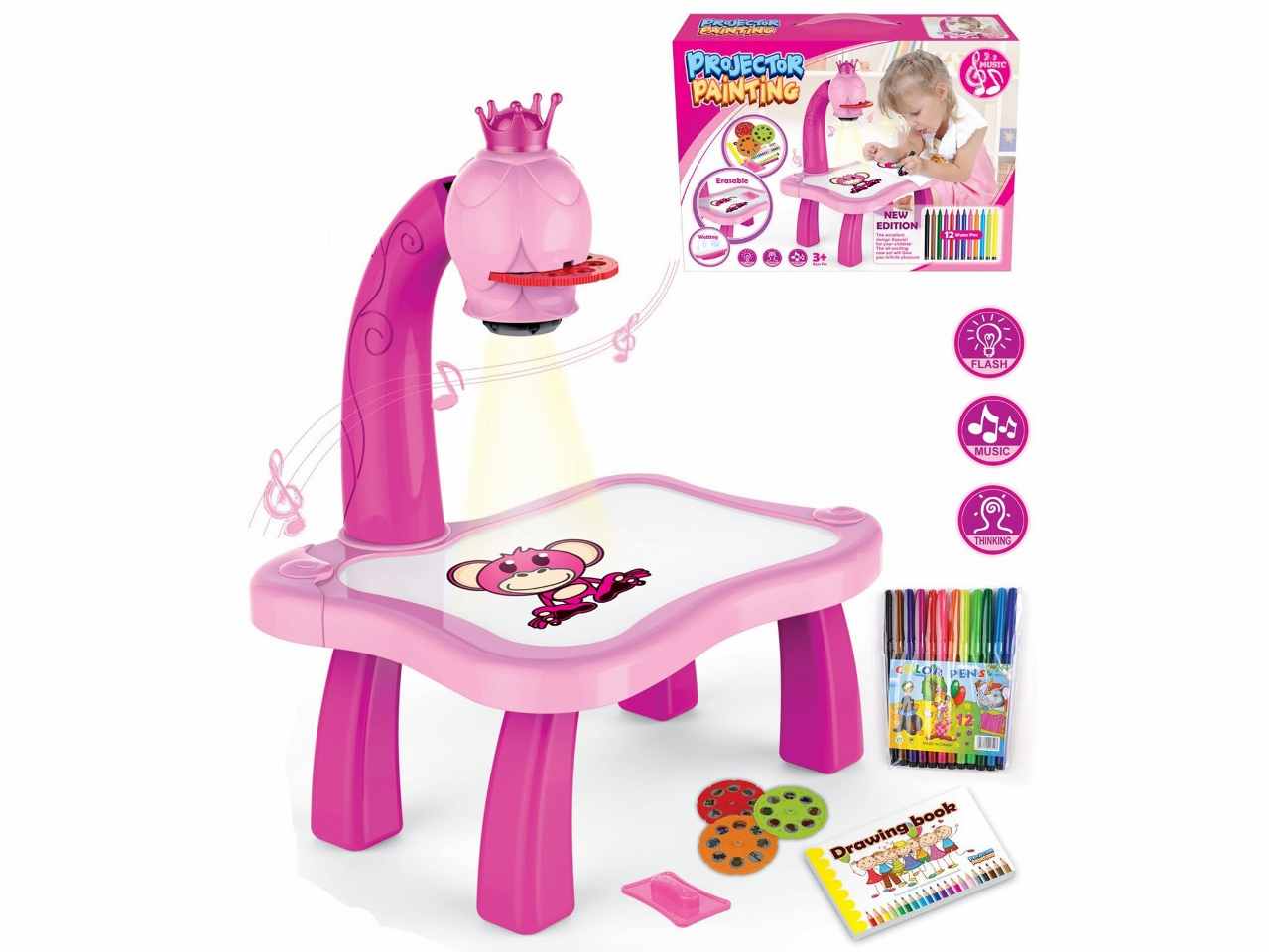 Banchetto con proiettore e 24 modelli colore rosa
