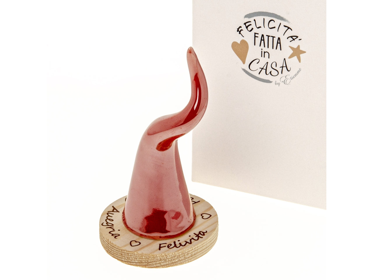 Cornetto rosso con base con scritta h11,5cm
