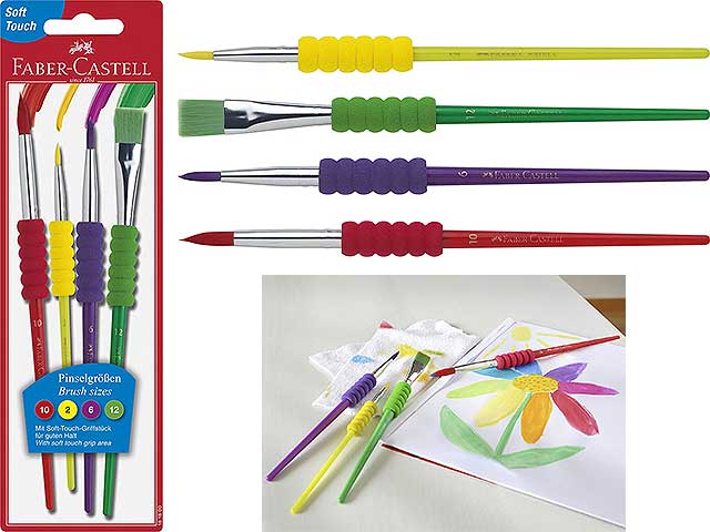 Pennelli Faber Castell misure 2 - 6 - 10 - 12 impugnatura soft-touch colori assortiti