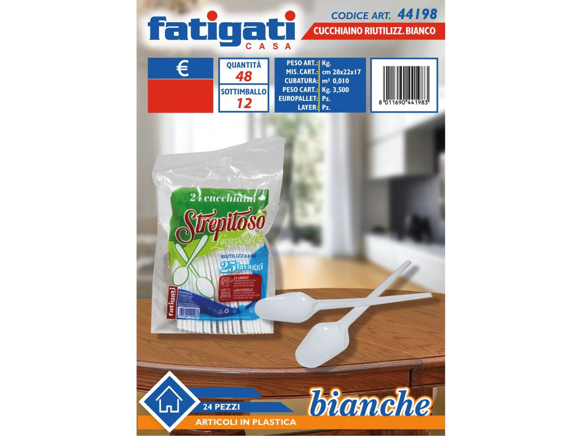 Cucchiaini in plastica riutilizzabili bianchi - confezione da 24 cucchiaini