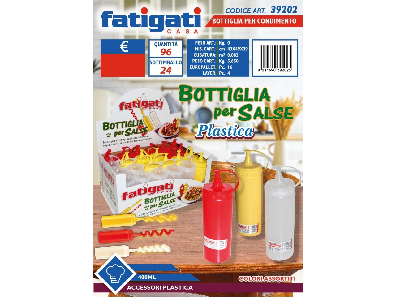 Bottiglia in plastica per condimenti e salse da 400ml in colori assortiti - Fatigati