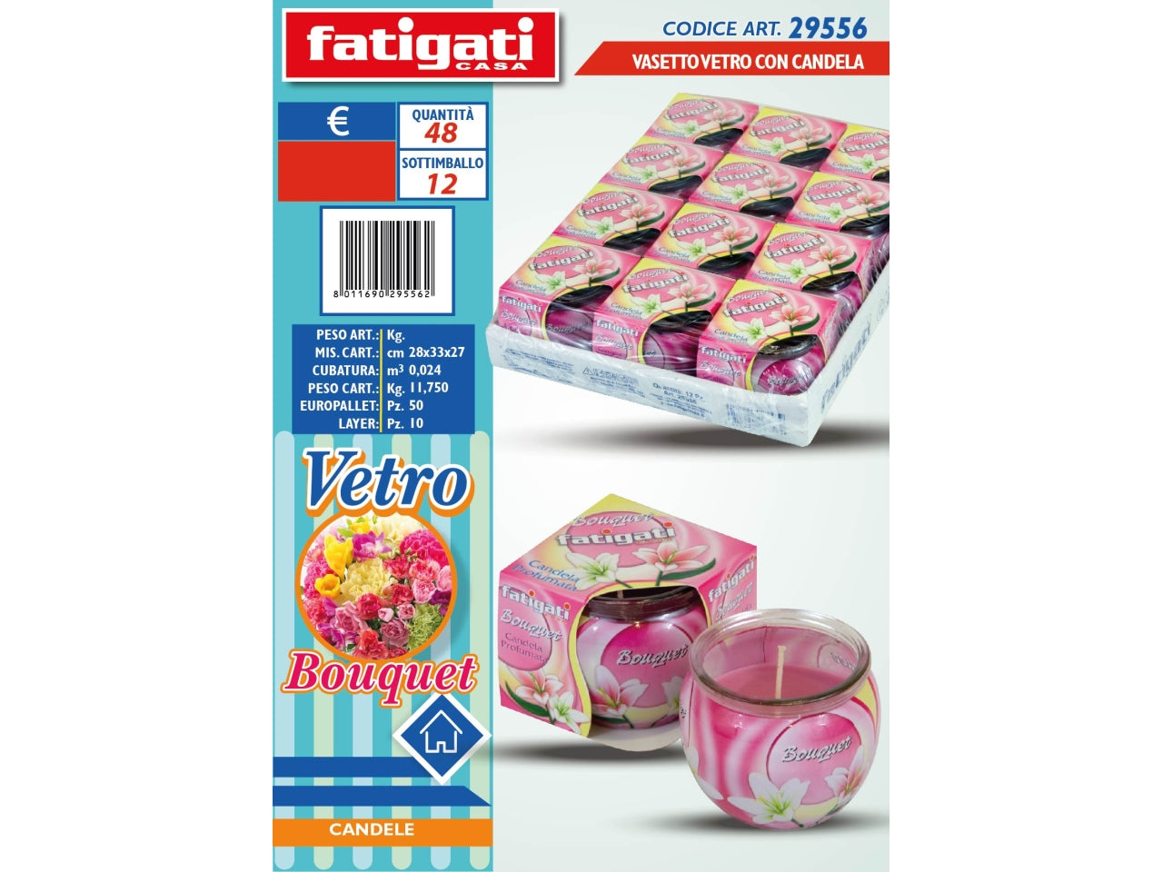 Candela profumata in vasetto di vetro al profumo di bouquet di rose - Fatigati