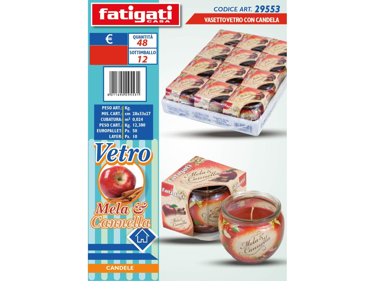 Candela profumata in vasetto di vetro al profumo di mela e cannella - Fatigati