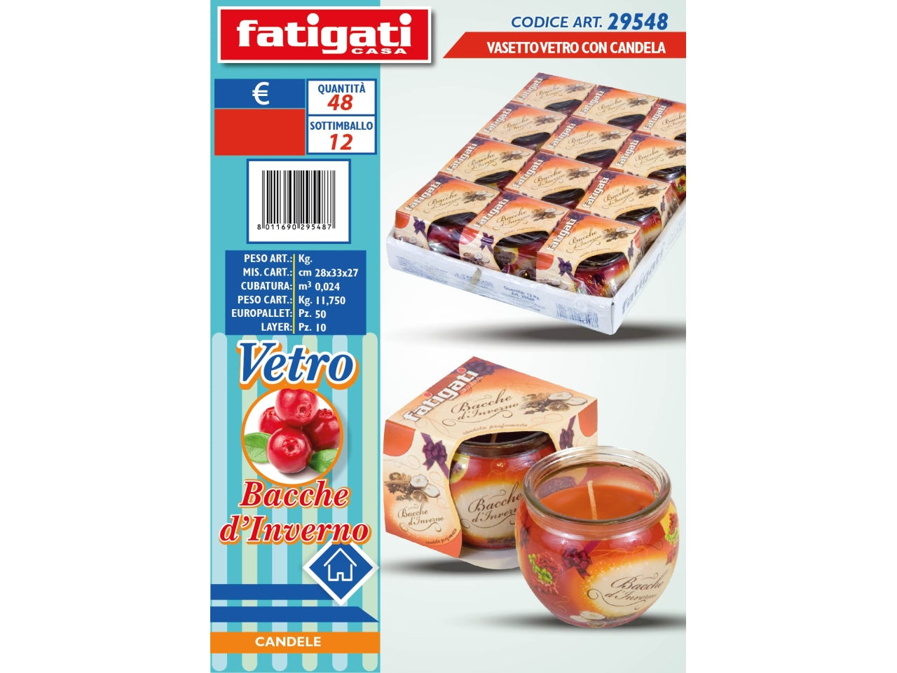 Candela profumata in vasetto di vetro al profumo di bacche d'inverno - Fatigati