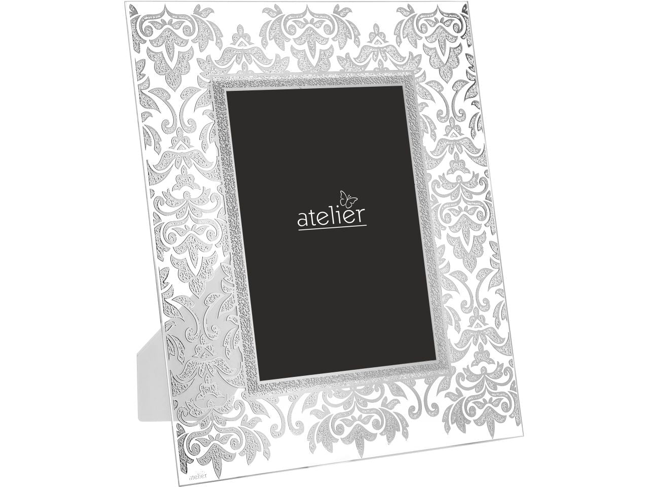 Portafoto linea damasco in vetro 13x18cm argento