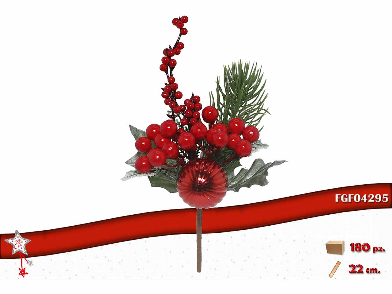 Pick con bacche e sfera rossa 22cm