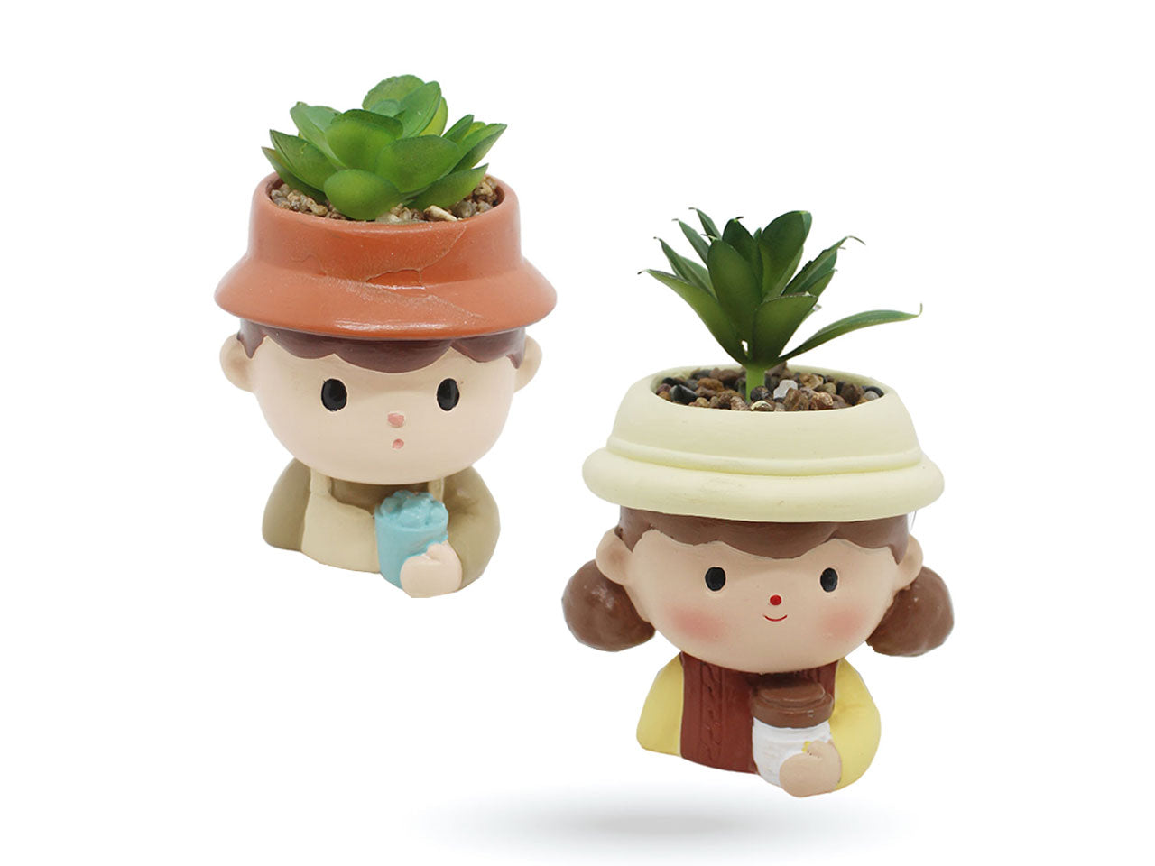 Vaso in ceramica viso bimbi con piantina 10x7x13cm, modelli assortiti