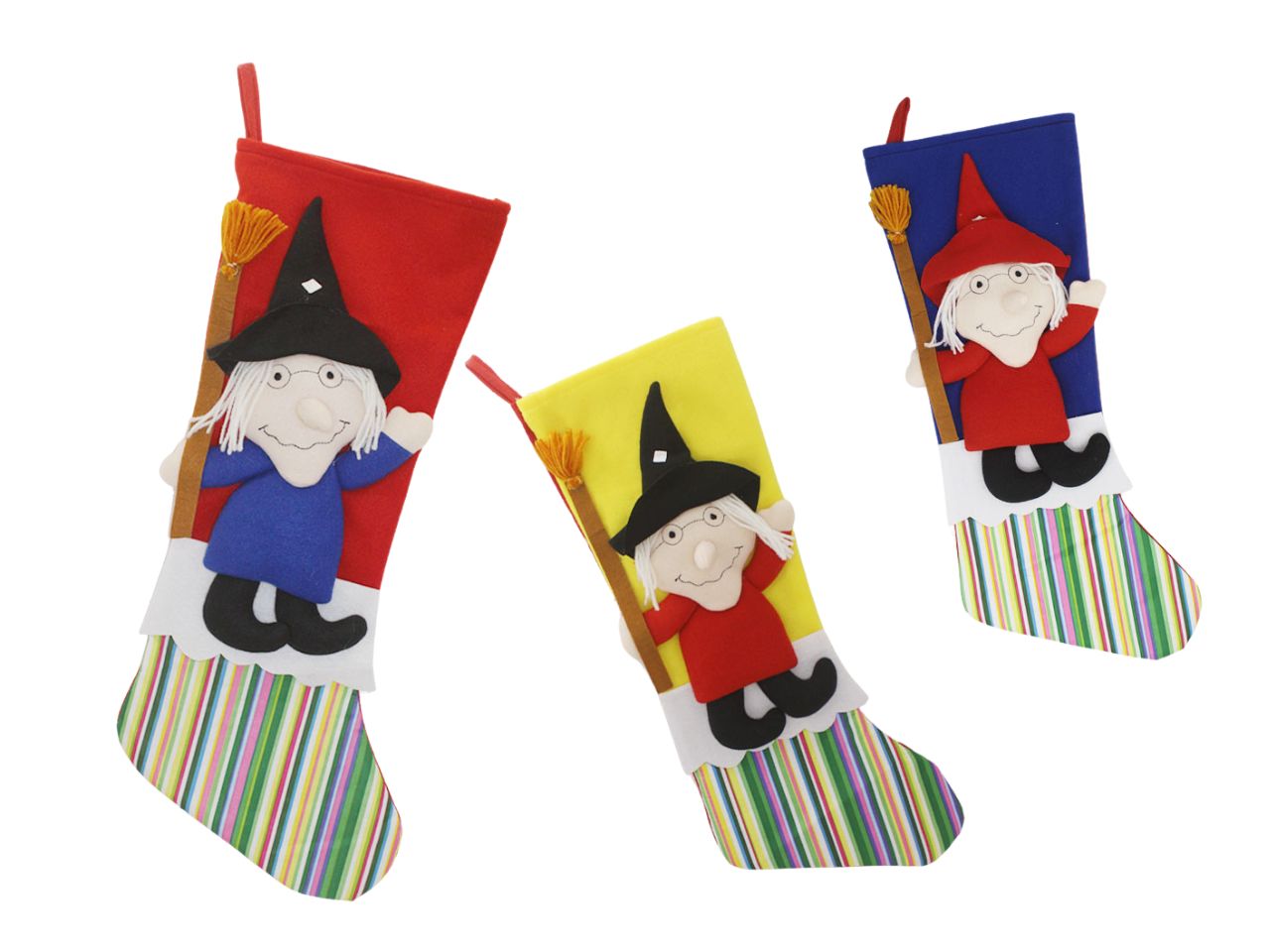 Calza in tessuto con befana 55cm assortita