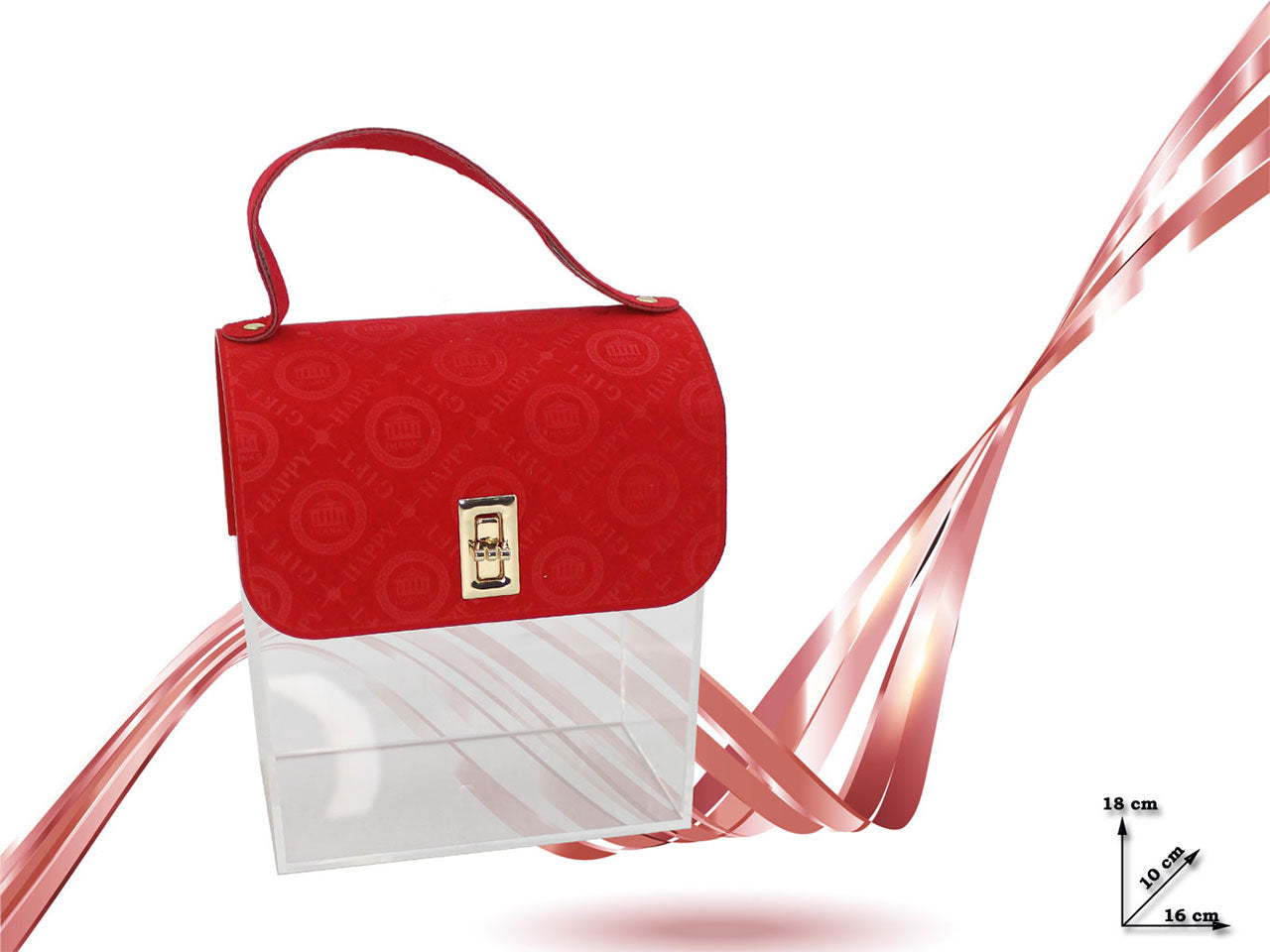 Borsa plastica e velluto rossa 16x10x18cm