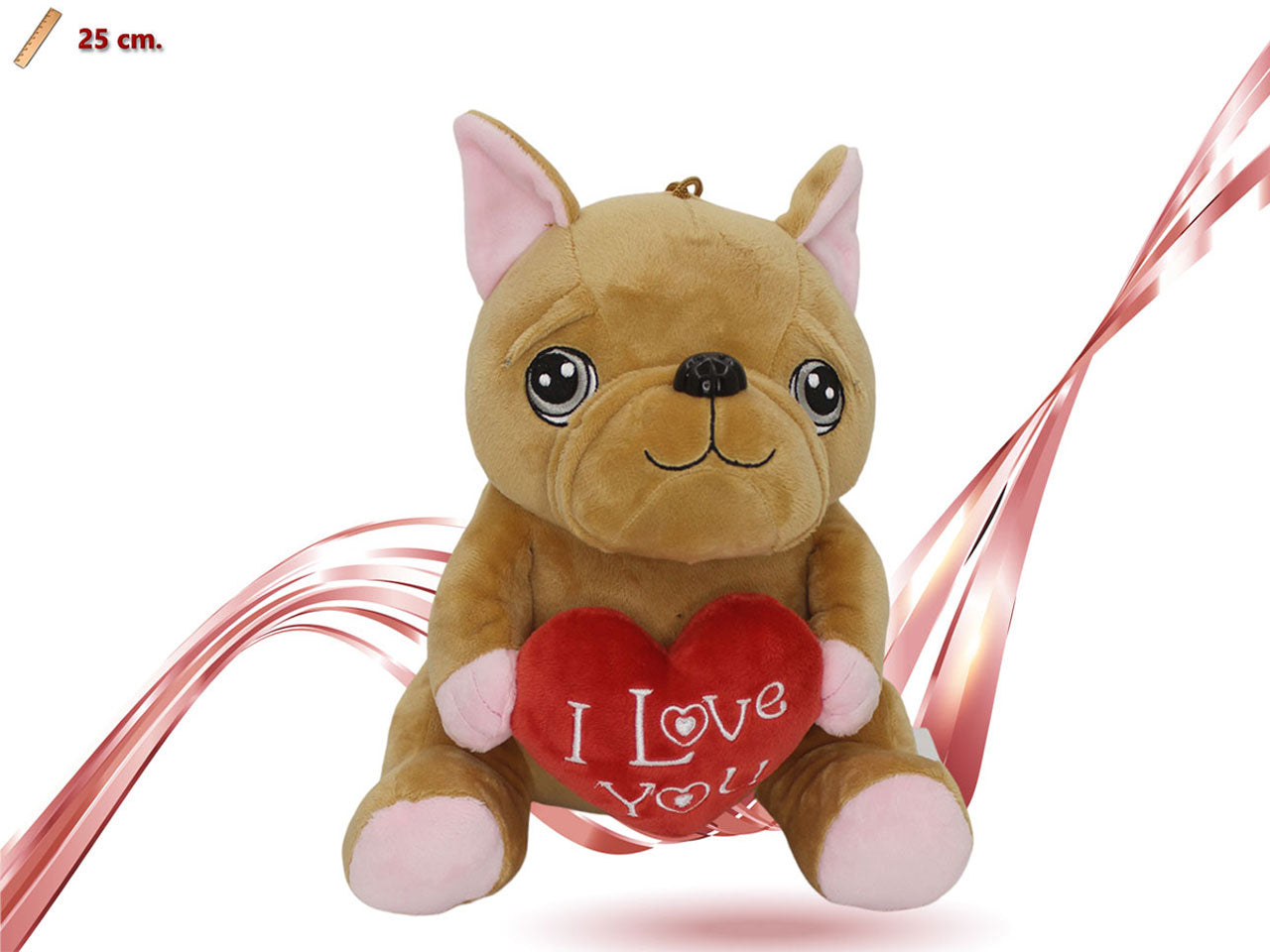 Buldog in peluche 25cm con cuore