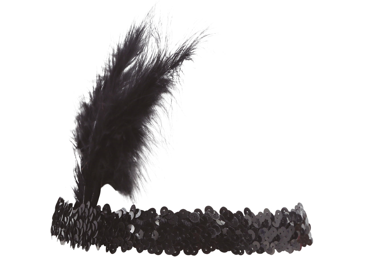 Fascia charleston paillette nero con piume