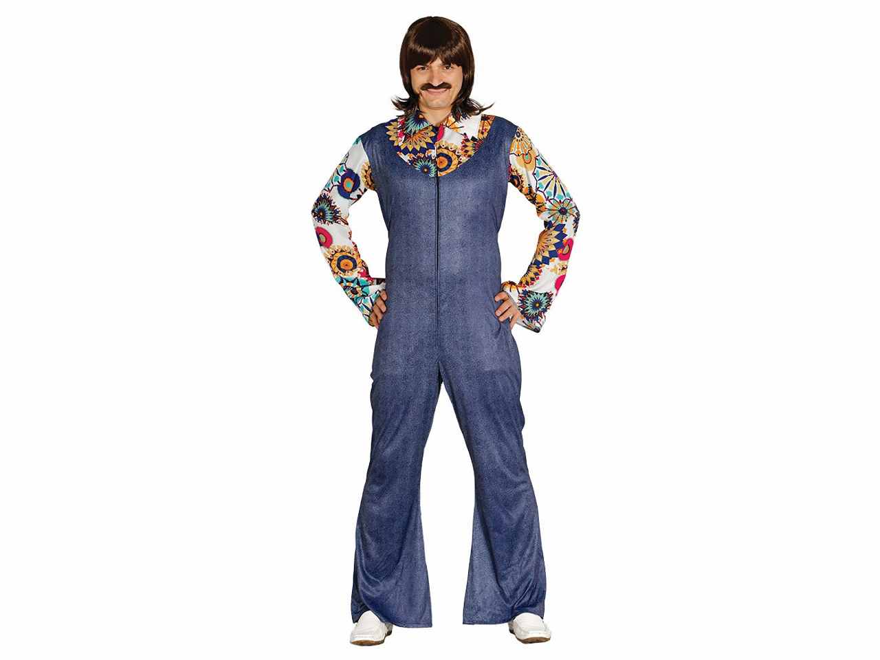Costume anni 80 da uomo con salopette e camicia sgargiante taglia m