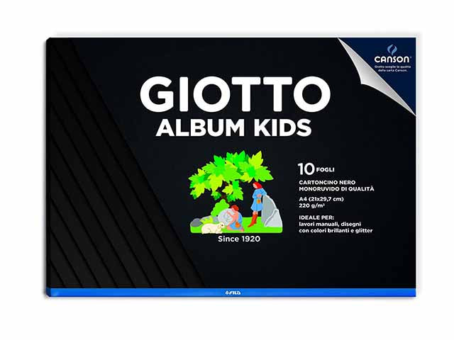 Album Giotto Kids cartoncino nero A4, 20 fogli, monoruvido di qualitÃ  220gr