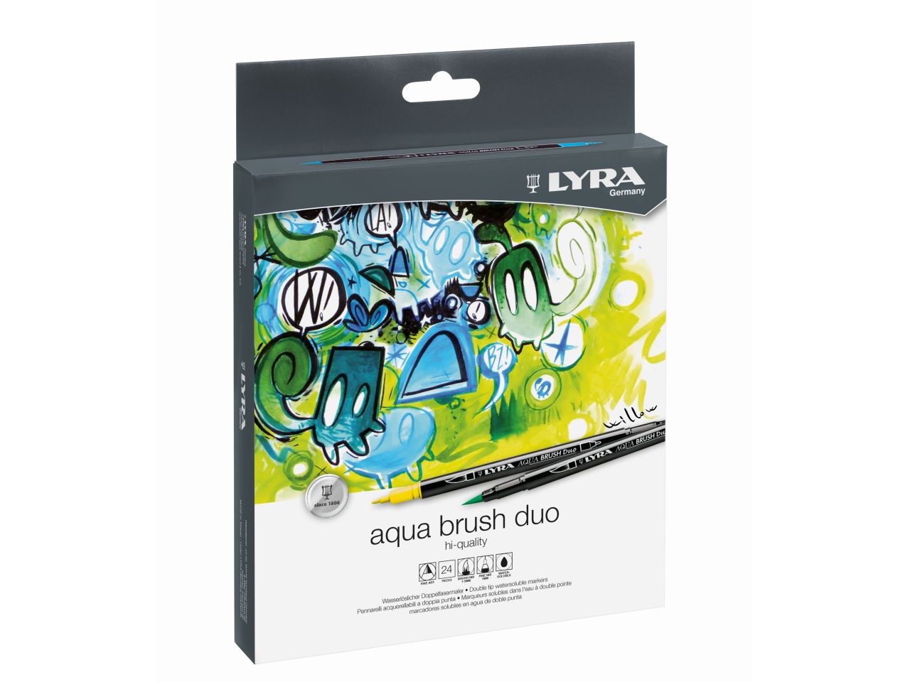 Pennarelli lyra aqua brush duo alta qualita' misura 1-5mm e 1mm - la confezione contiene 24 pennarelli