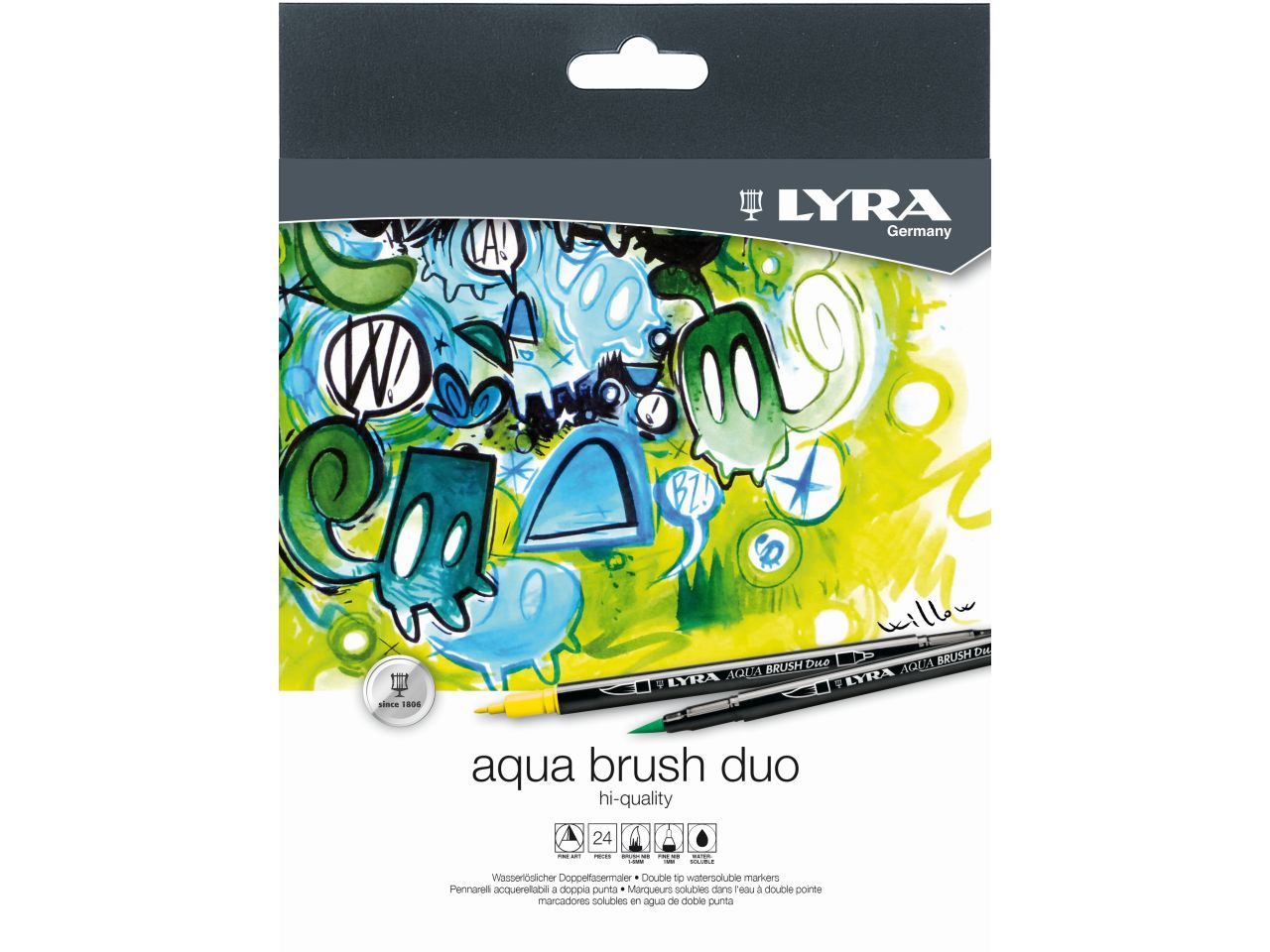 Pennarelli lyra aqua brush duo alta qualita' misura 1-5mm e 1mm - la confezione contiene 24 pennarelli