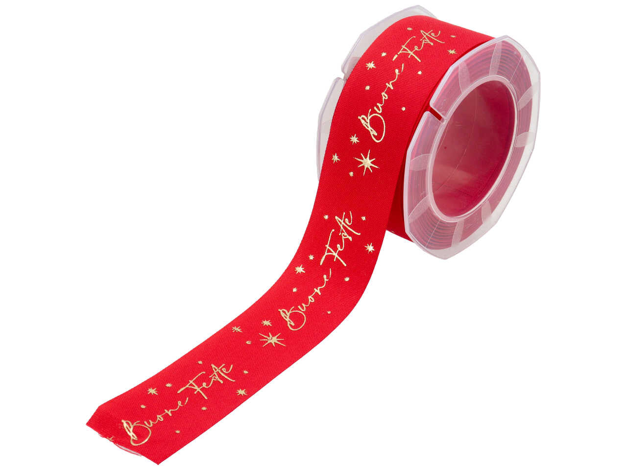 Nastro regalo natalizio con scritta buone feste rosso e dorato in policotone 3,5cmx10m - Furlanis