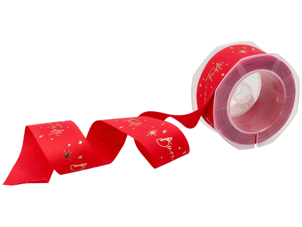 Nastro regalo natalizio con scritta buone feste rosso e dorato in policotone 3,5cmx10m - Furlanis
