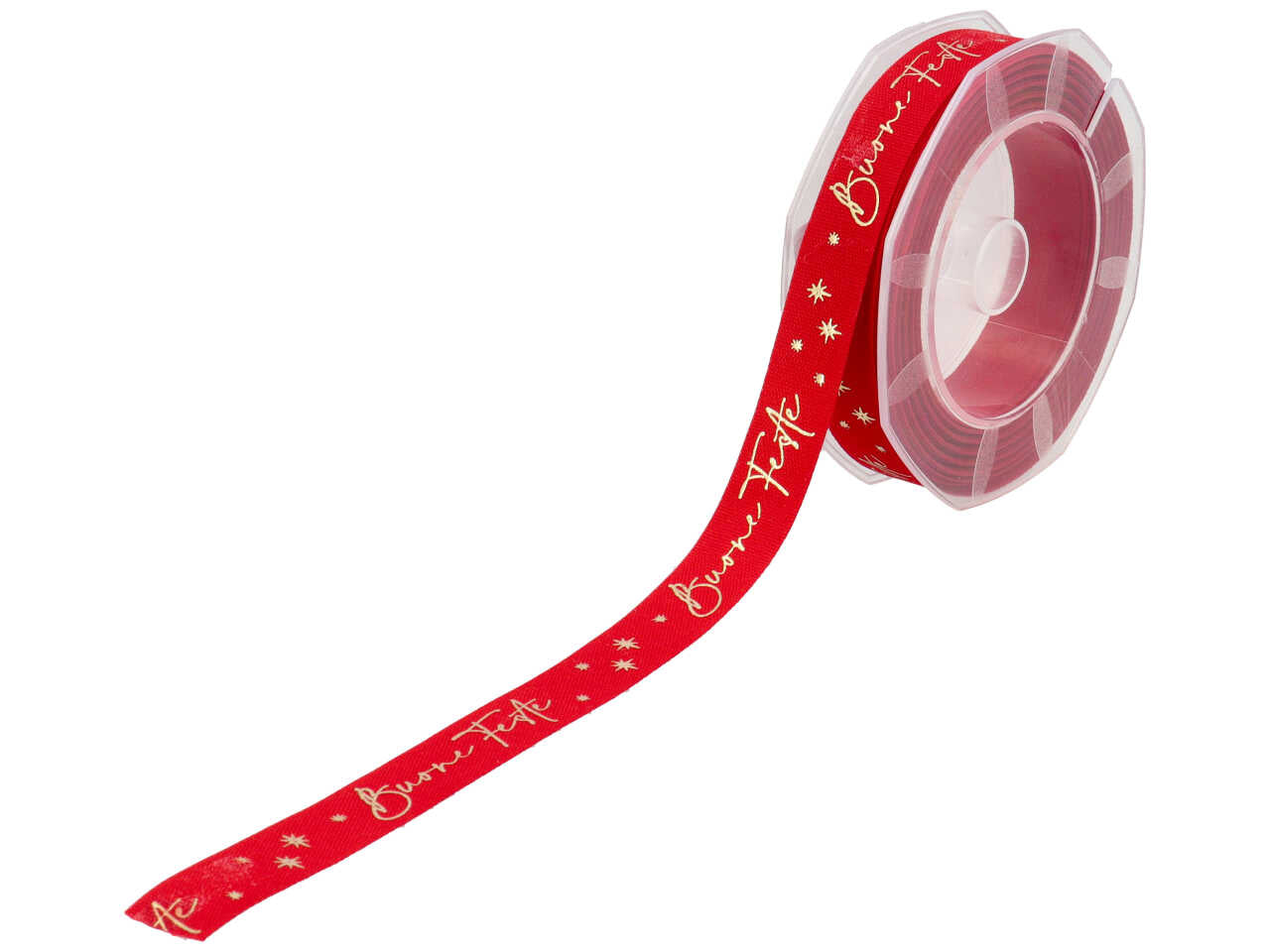 Nastro regalo natalizio con scritta buone feste rosso e dorato in policotone 1,5cmx10m - Furlanis