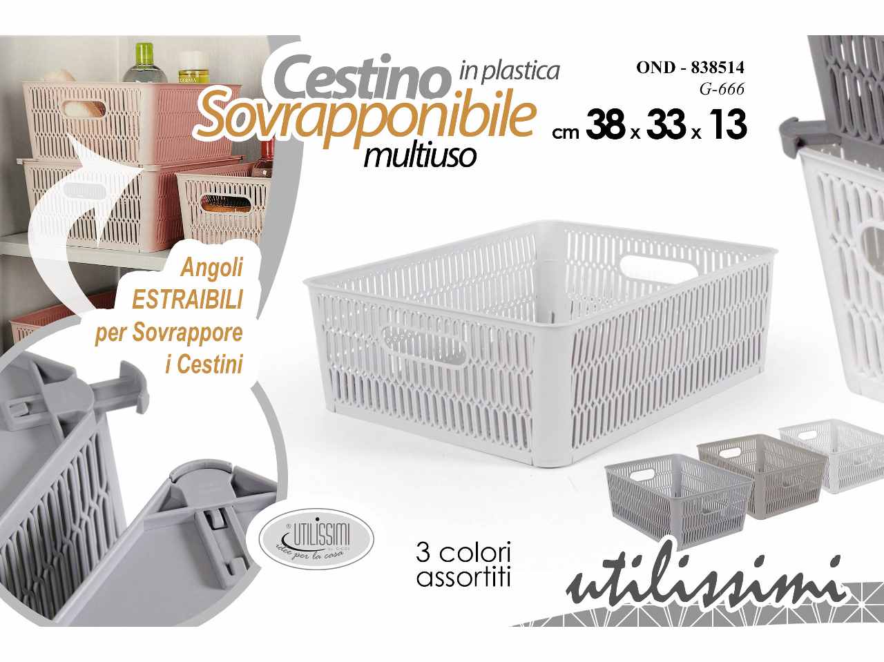 Cestino in plastica misura 38x33x13cm
