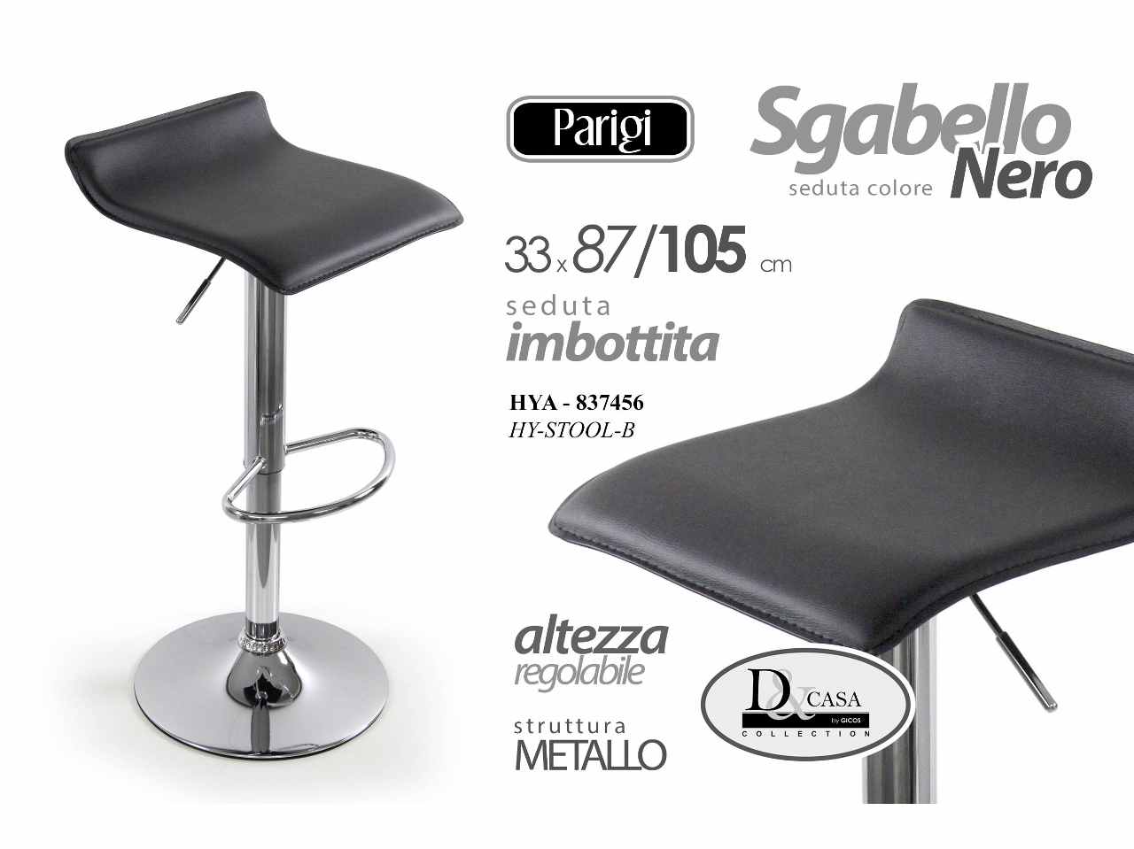 Sgabello pvc nero 105cm837456