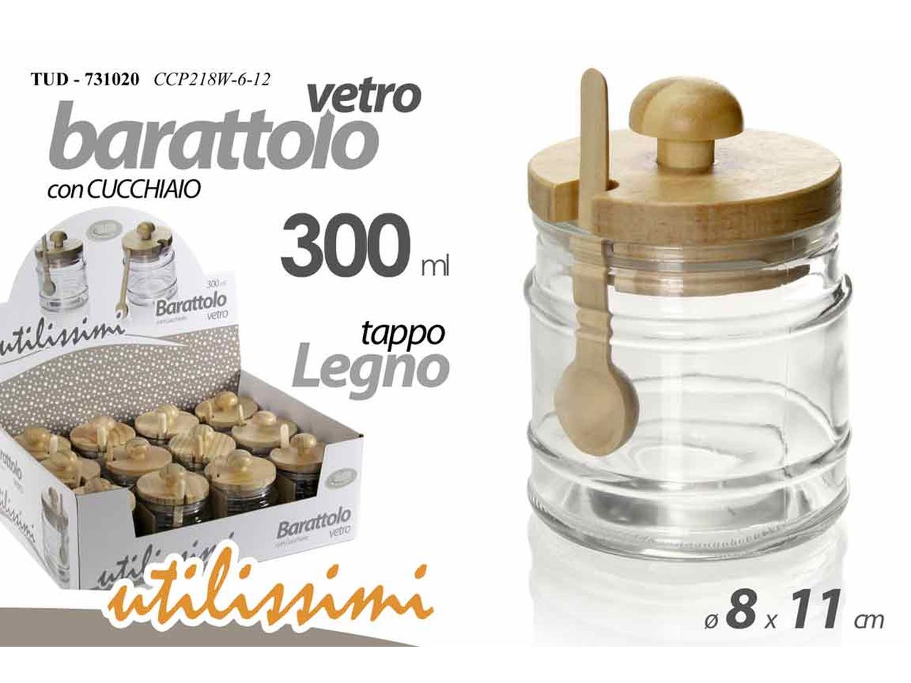 Barattolo 8x11cm 300ml con cucchiaino
