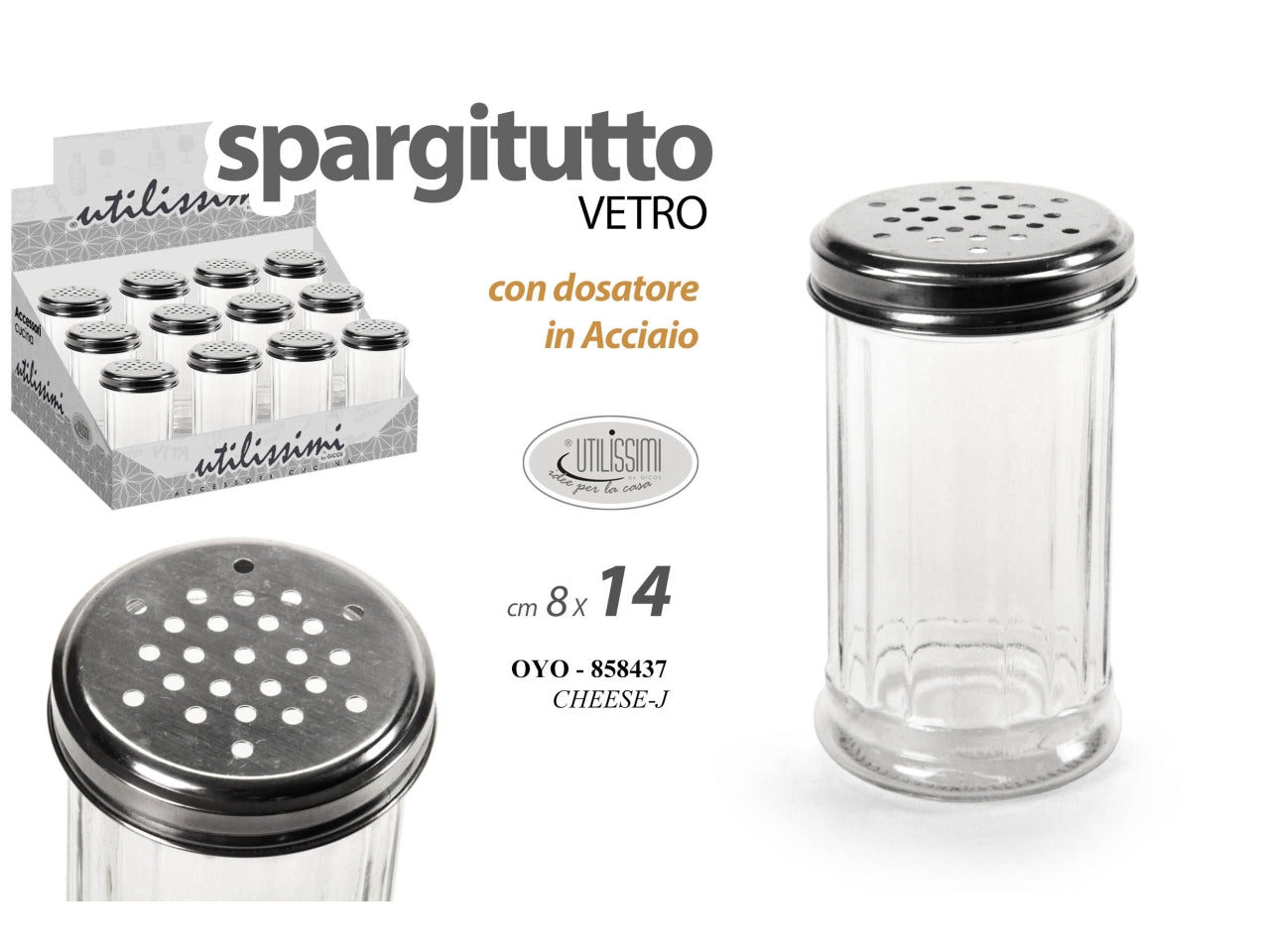 Spargitutto in vetro con dosatore in acciaio 300ml 8x14cm