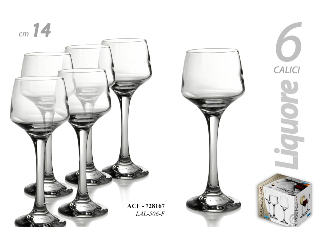 Calici in vetro 80cc per liquore linea parsifal 6cm - la confezione contiene 6 bicchieri