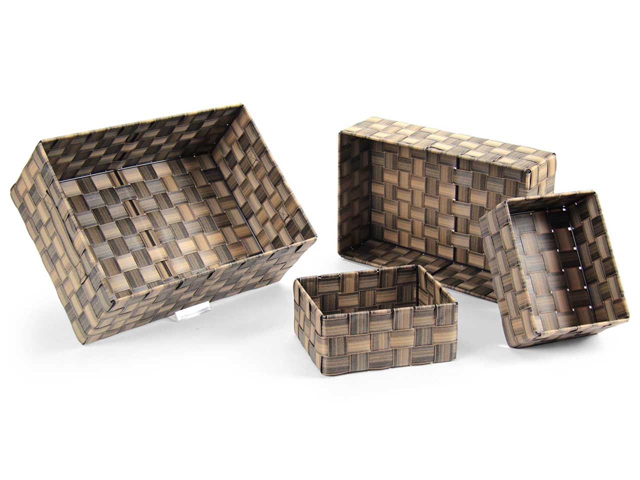 Cesti in effetto rattan marrone, stile moderno, set da 3 pezzi - Gicos
