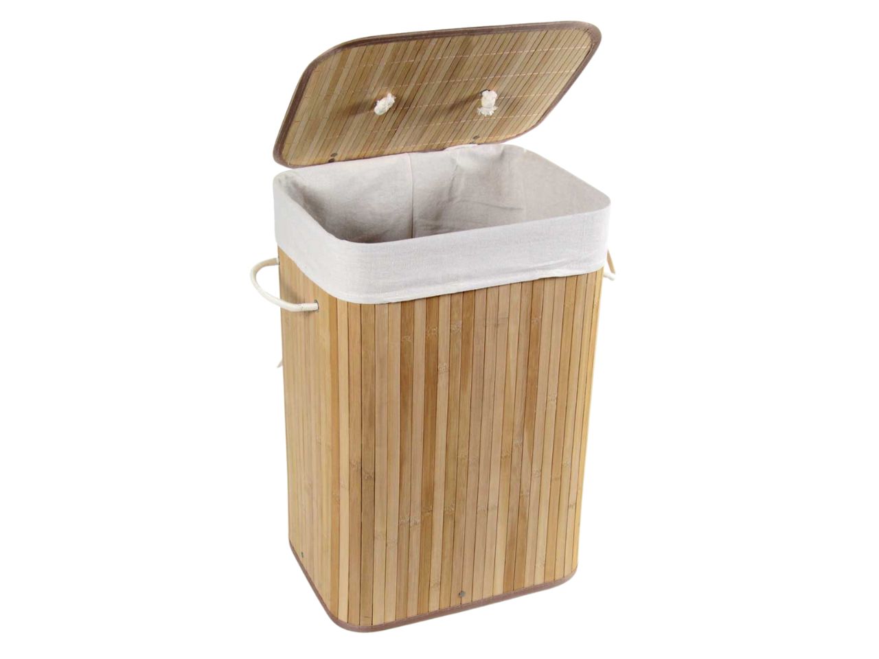 Cesta biancheria rettangolare con coperchio in bamboo naturale 40x30x59 cm - Utilissimi