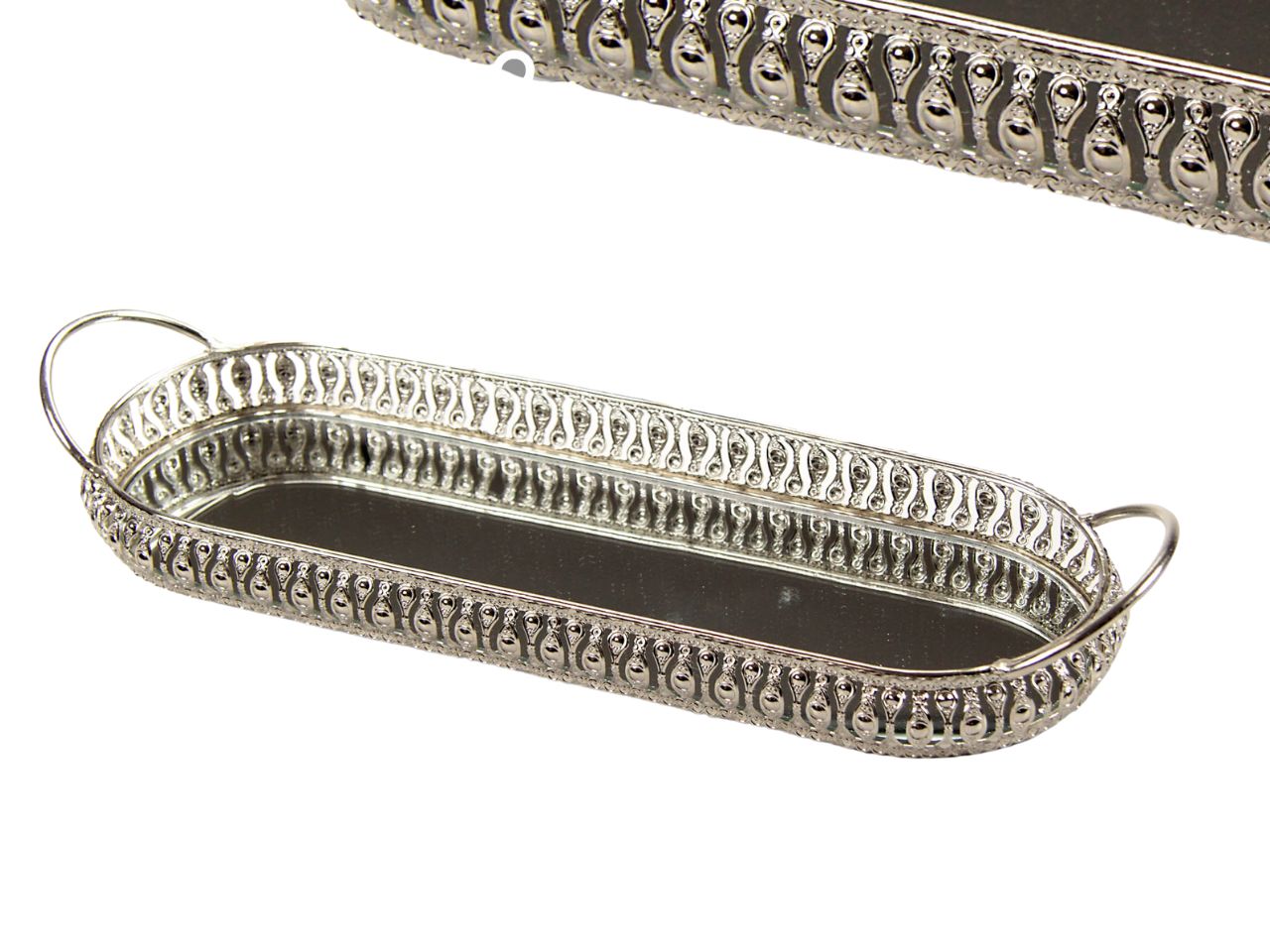 Vassoio con specchio ovale in metallo classico argentato 41x13x6 cm - Gicos