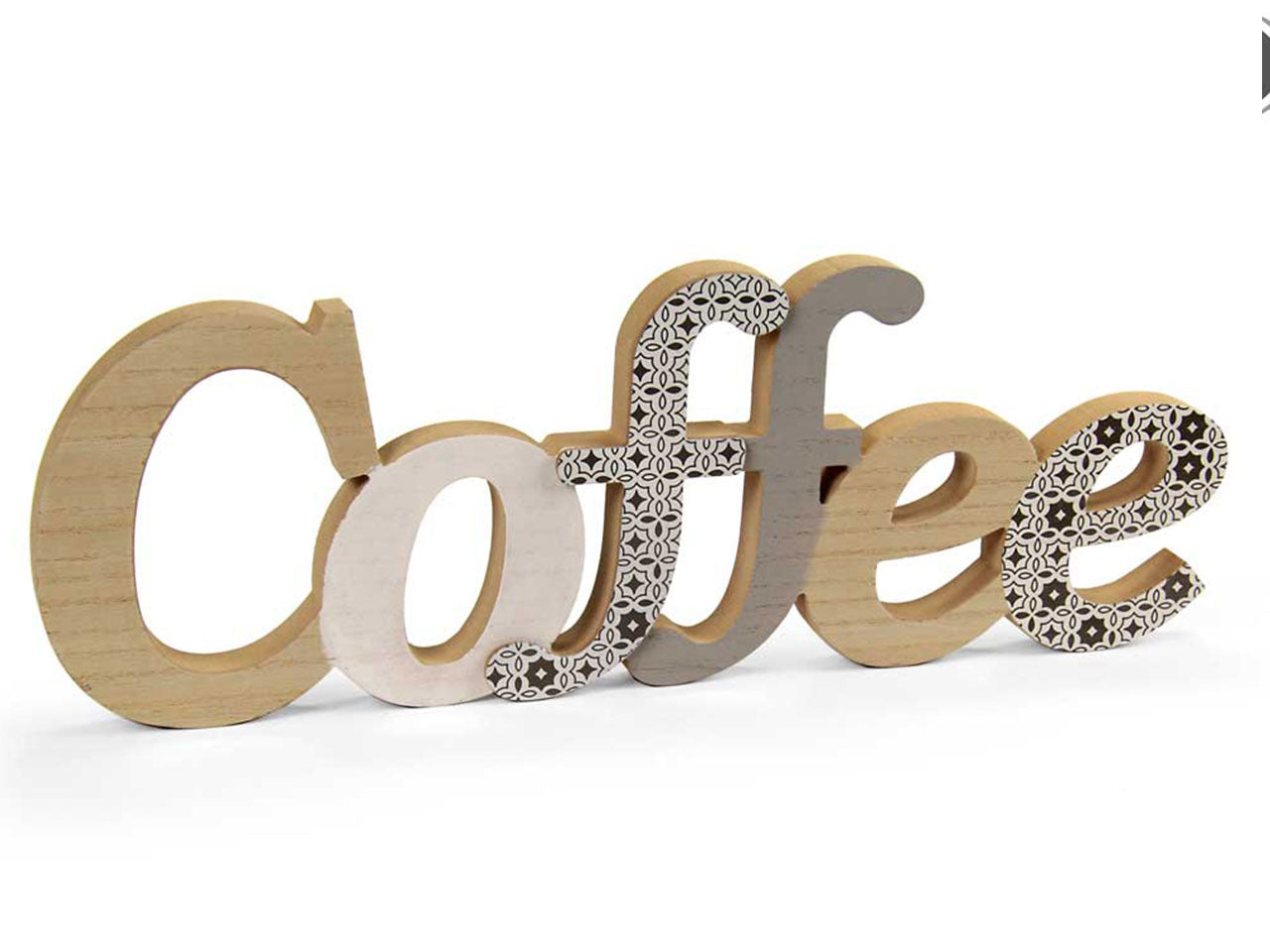 Scritta decorativa coffee in legno stile industrial multicolor - 40x14x2cm - Gicos