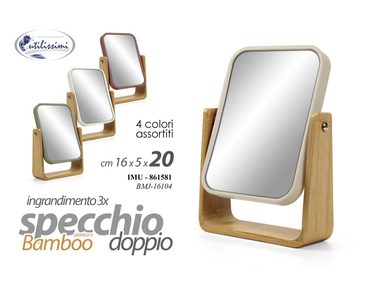 Specchio in plastica piu' bamboo colori assortiti misura 16x5x20cm