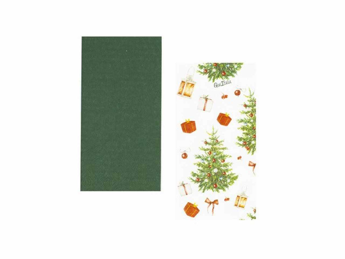 Tovaglioli decoro albero e monocolore verde cm33x33 16 pezzi$