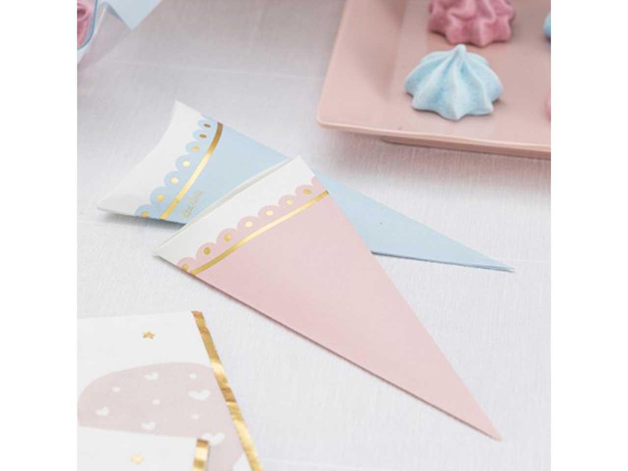 Coni carta stampa azzurro/oro 8x17cm la confezione contiene 10 coni