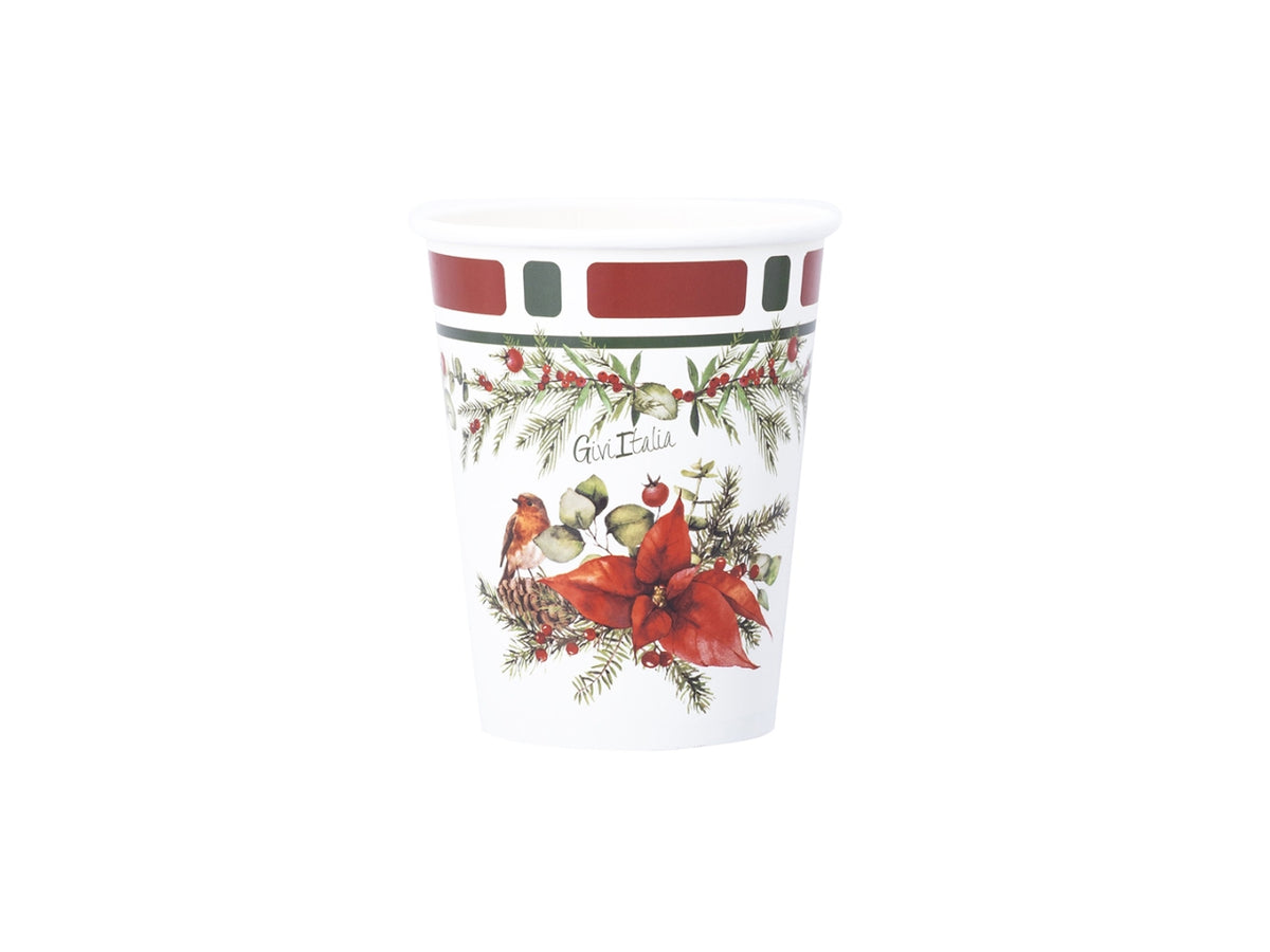 Bicchieri di carta natalizi 250cc bianco, rosso e verde, confezione da 8 bicchieri - Givi Italia