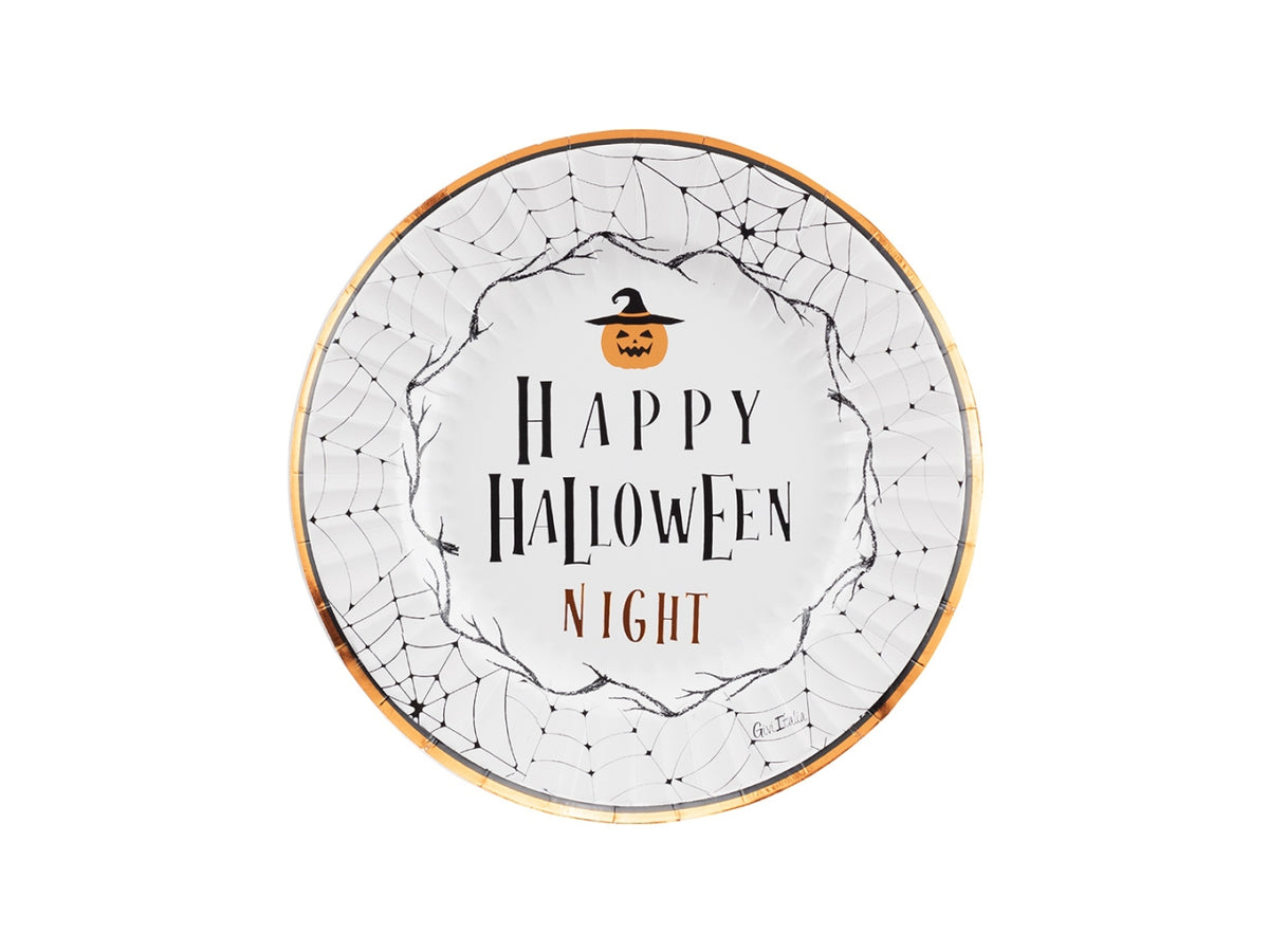 Piatti di carta Halloween compostabile arancione e nero 23 cm, confezione da 8 piatti - Givi Italia