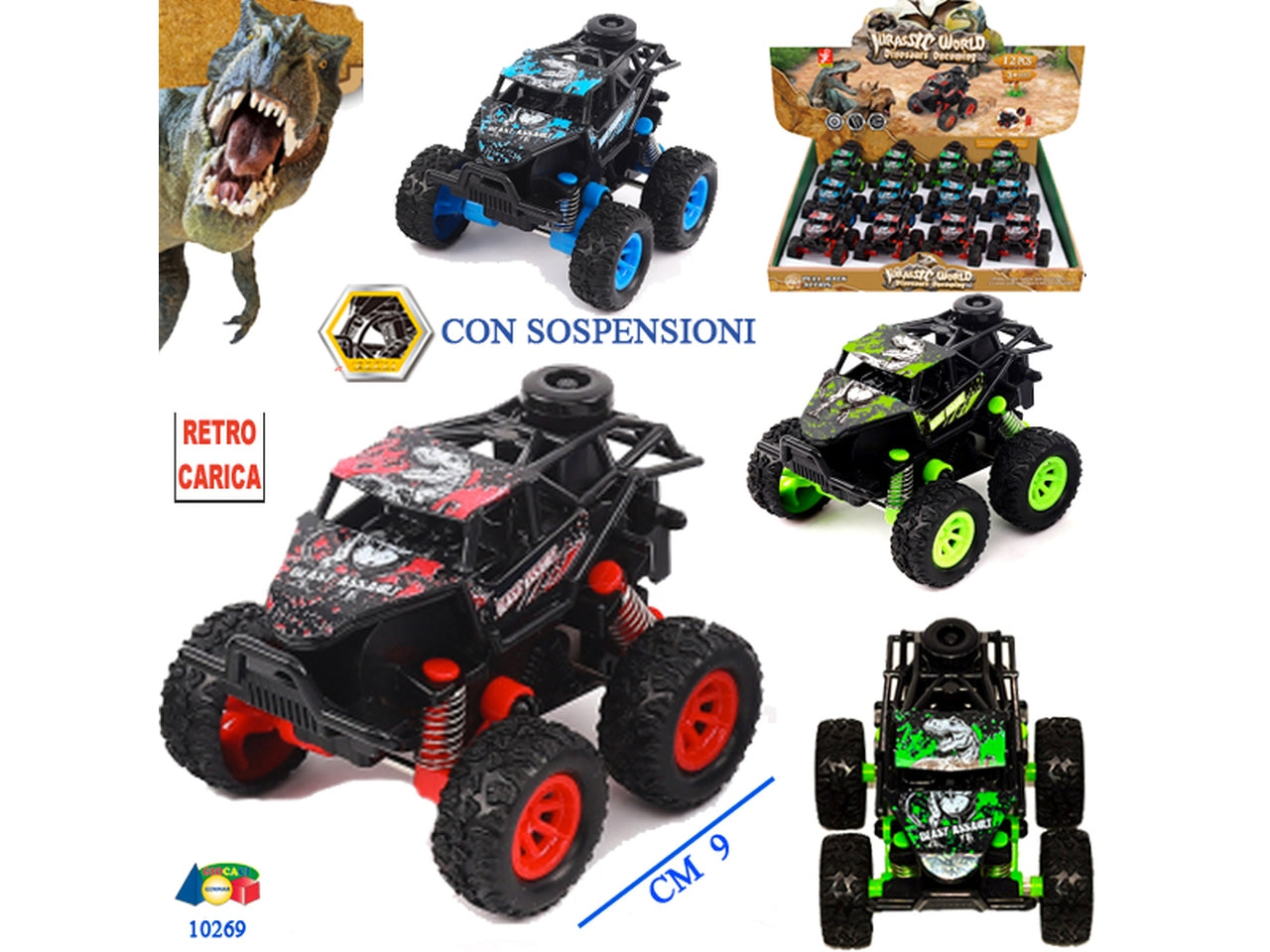 Jeep radiocomandata sospensioni e decoro dinosauri