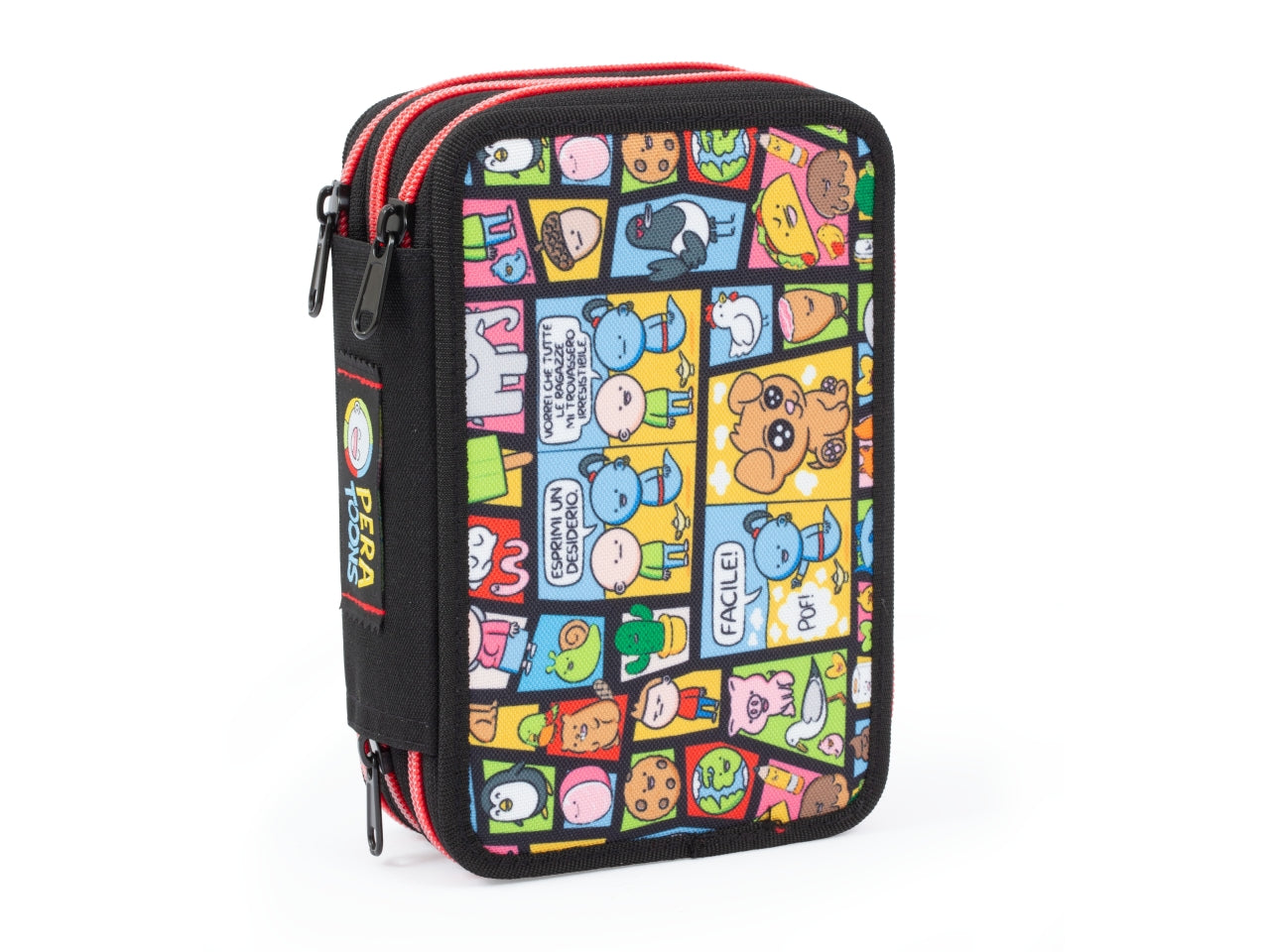Astuccio Triplo Pera Toons - Scuola Ufficiale di Pera Toons, Completo Di Set Cancelleria, 3 Scomparti per Bambini e Ragazzi, Per Scuole Elementari e Medie - Giochi Preziosi