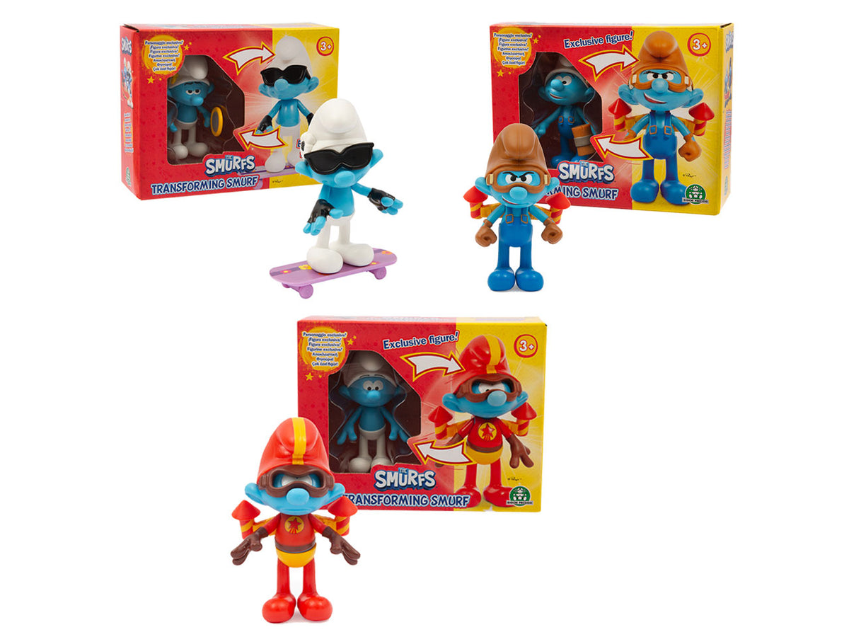 Puffi personaggio trasforming 10cm - Personaggi trasformabili da 10cm (Pauroso, Inventore e Vanitoso). Ogni set - Giochi Preziosi $