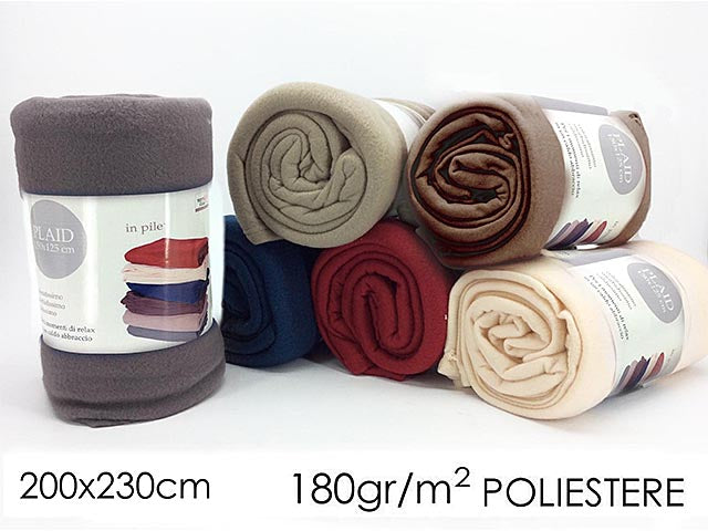 Coperta in pile misura 200x230cm in 5 colori assortiti