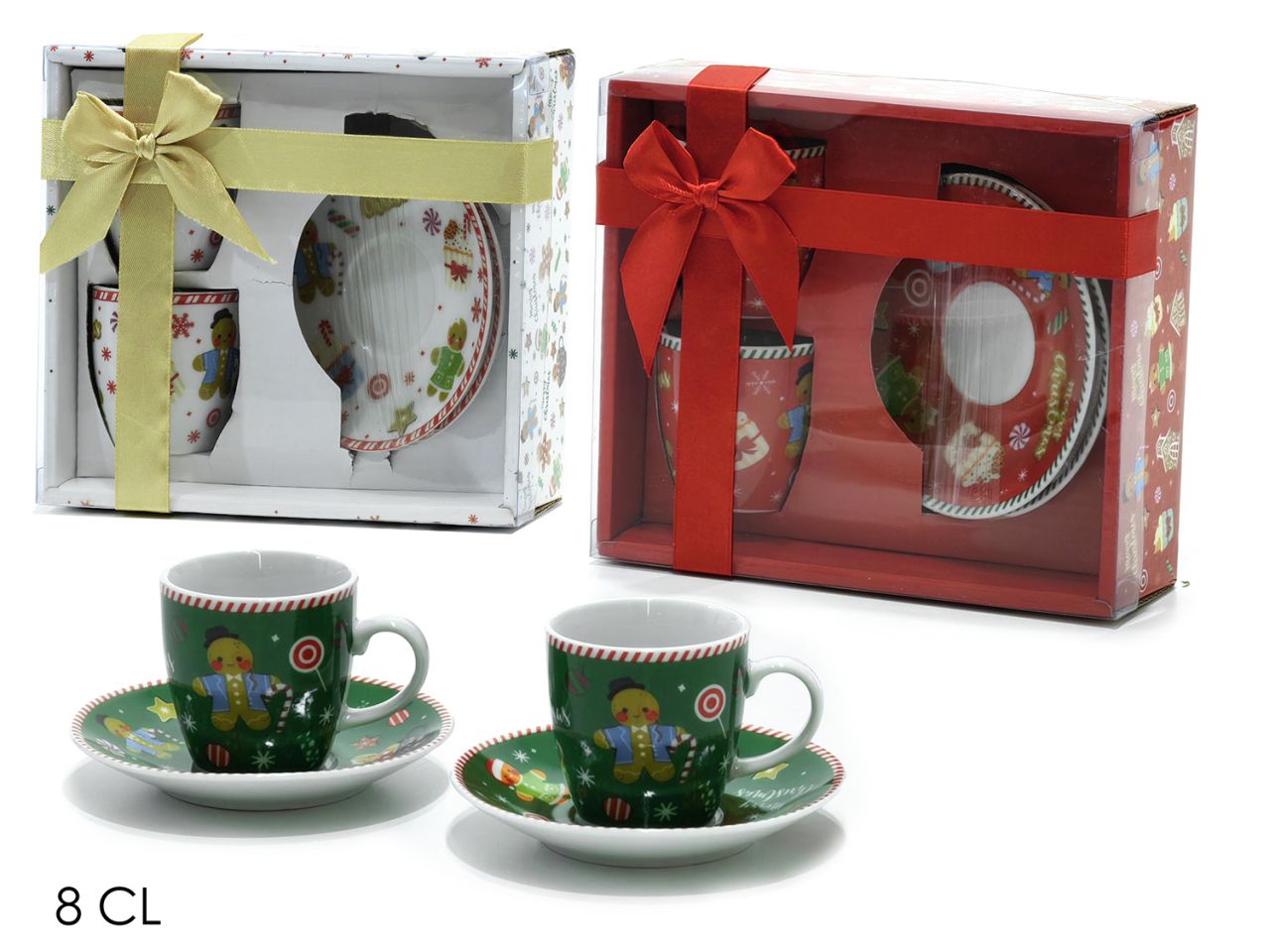 Tazzine da caffe'con piattino 8cl in confezione da 2 pezzi fantasie assortite