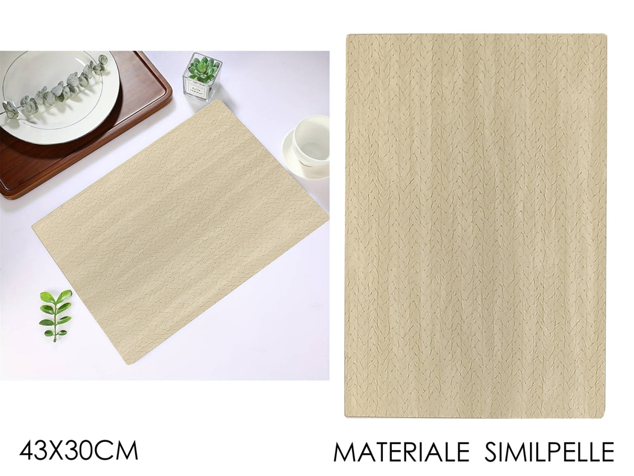 Tovaglietta americana rettangolare in similpelle color panna, stile moderno 43x30 cm - Gusto Casa