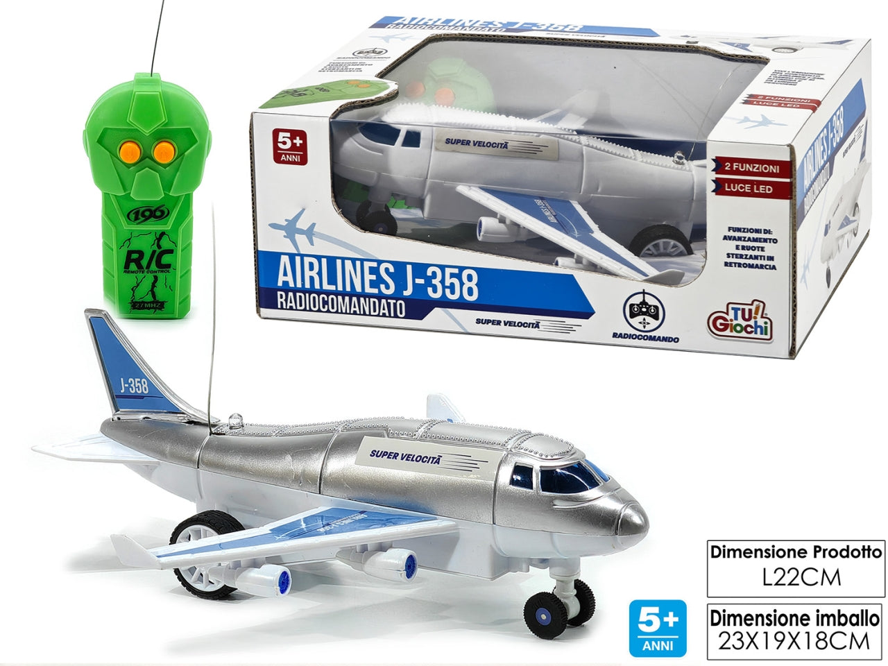 Aereo airlines j-358 2 radio comando con luci 2assortimenti