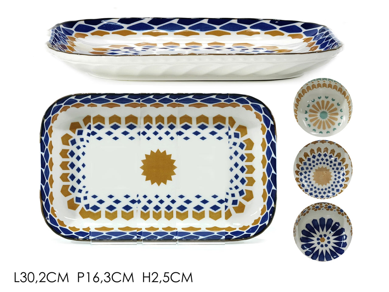 Vassoio rettangolare in porcellana geometrica assortita stile moderno 30x16 cm - Gusto Casa
