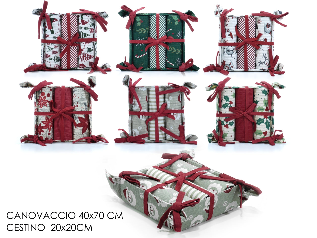 Cestino con 3 canovacci 40x70cm assortiti