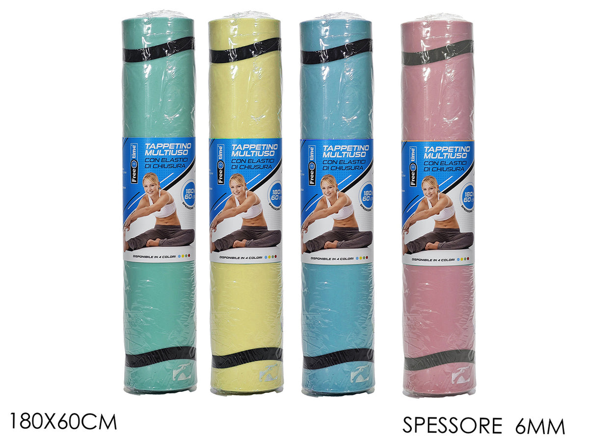 Tappetino palestra multiuso 180x60cm con elastico in colori assortiti